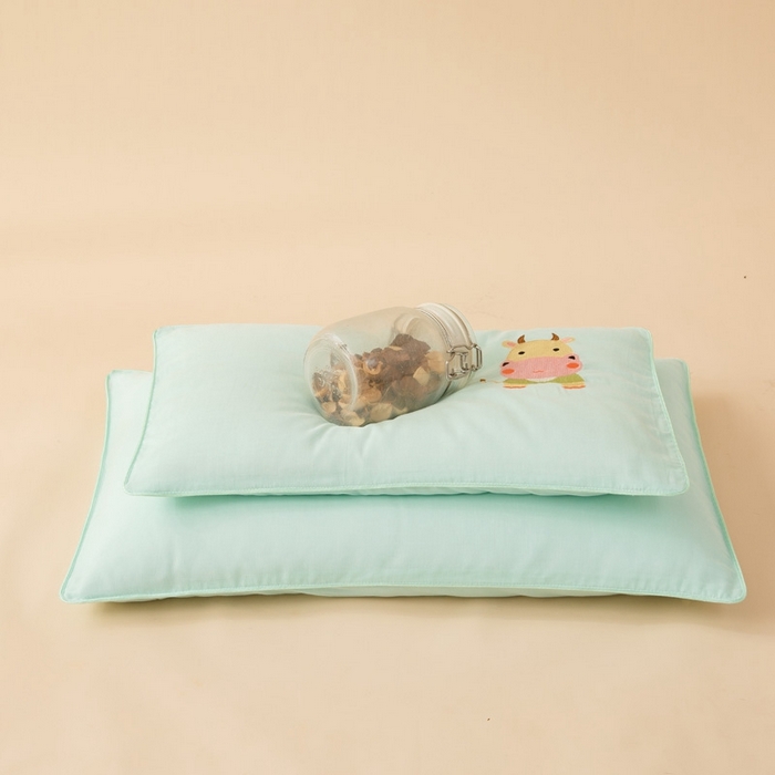 91家纺网 家纺一手货源 找家纺 喜多兔2025新款小轻柔纯棉双层纱枕套枕头 绿色萌小牛