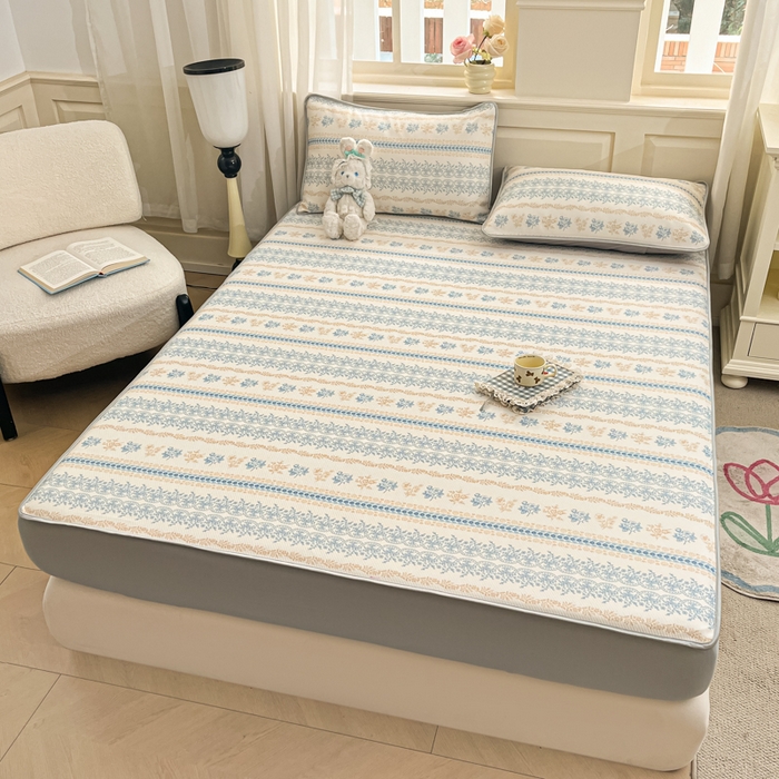 91家纺网 家纺一手货源 找家纺 （总）星座家纺 2025新款斜纹提花凉感丝凉席床笠款三件套