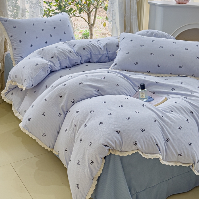 91家纺网 家纺一手货源 找家纺 可思家纺 2025新款法式皱皱纱四件套 浪漫蝴蝶结