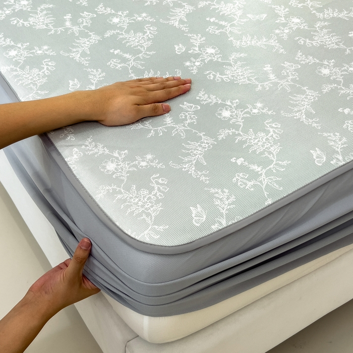 91家纺网 家纺一手货源 找家纺 2025年新款600D丝滑冰丝凉席-床笠款 连理枝白