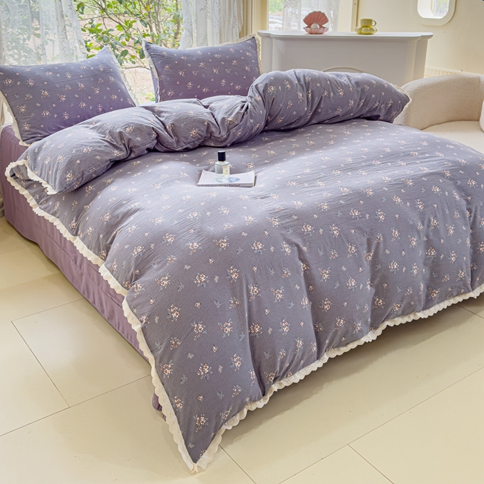 91家纺网 家纺一手货源 找家纺 可思家纺 2025新款法式皱皱纱四件套 幽兰栀子