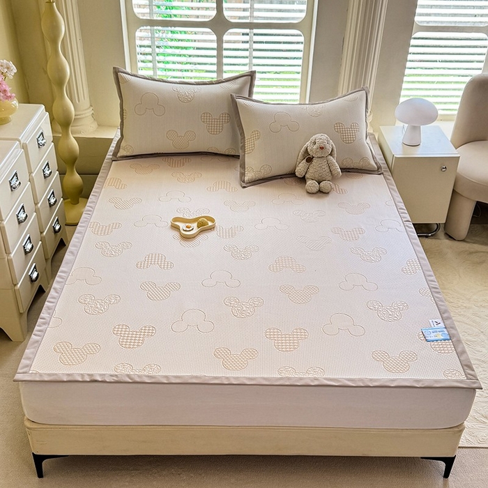 91家纺网 家纺一手货源 找家纺 丝印良品 2025新款A类提花凉感豆豆复合凉席套件 提花豆豆-米琦