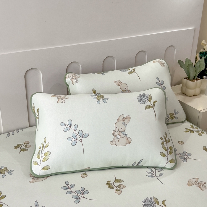 91家纺网 家纺一手货源 找家纺 2025年新款600D丝滑冰丝凉席-床笠款 蘑菇小兔