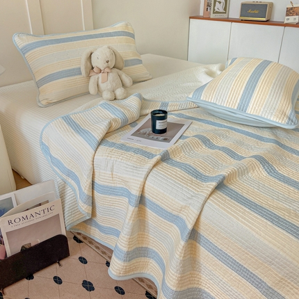 2025新款A类纯棉双层纱床盖  素纹-蓝