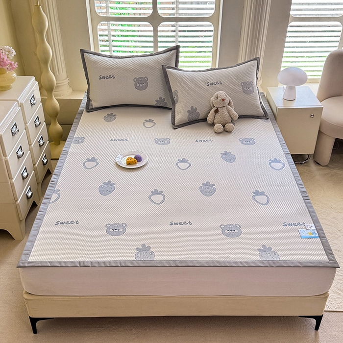 91家纺网 家纺一手货源 找家纺 绒世界 2025新款A类提花凉感豆豆复合凉席套件 提花豆豆-小怪兽