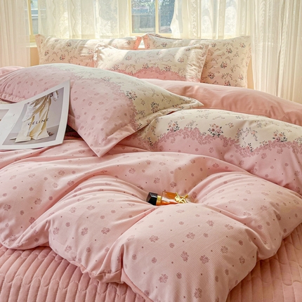 91家纺网 家纺一手货源 找家纺 （总）2025斯卡诺新款拼色针织水洗棉床盖四件套