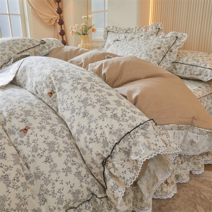 91家纺网 家纺一手货源 找家纺 缦彩 2025新款韩版纯棉床裙四件套 奥罗拉