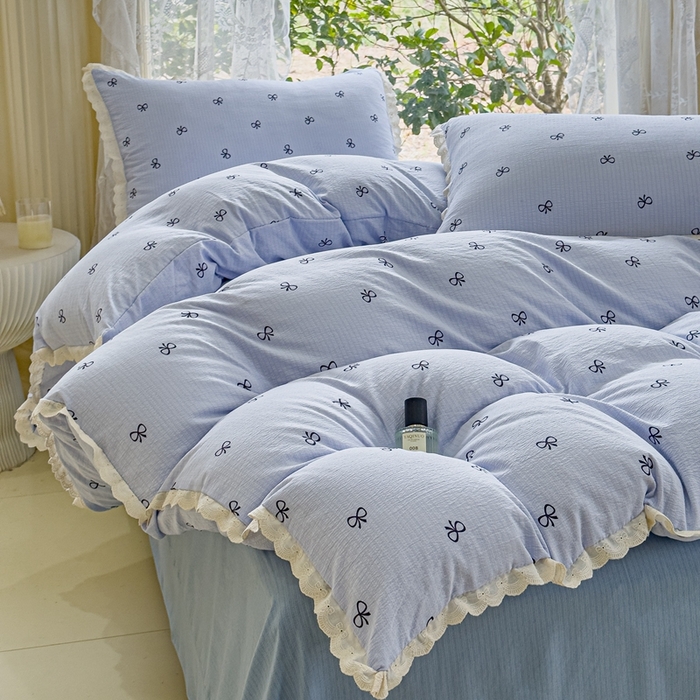 91家纺网 家纺一手货源 找家纺 可思家纺 2025新款法式皱皱纱四件套 浪漫蝴蝶结