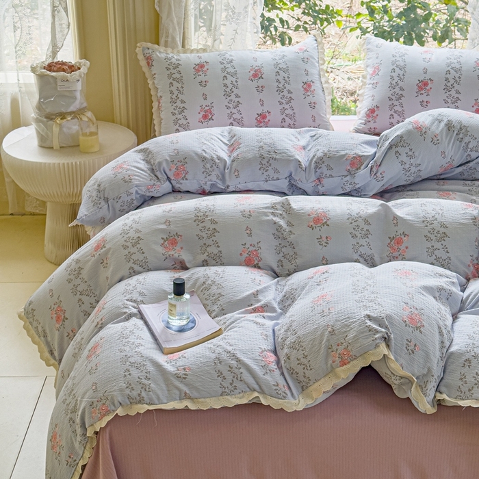 91家纺网 家纺一手货源 找家纺 可思家纺 2025新款法式皱皱纱四件套 赫拉花园-兰