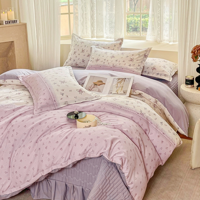 91家纺网 家纺一手货源 找家纺 （总）2025斯卡诺新款拼色针织水洗棉床盖四件套