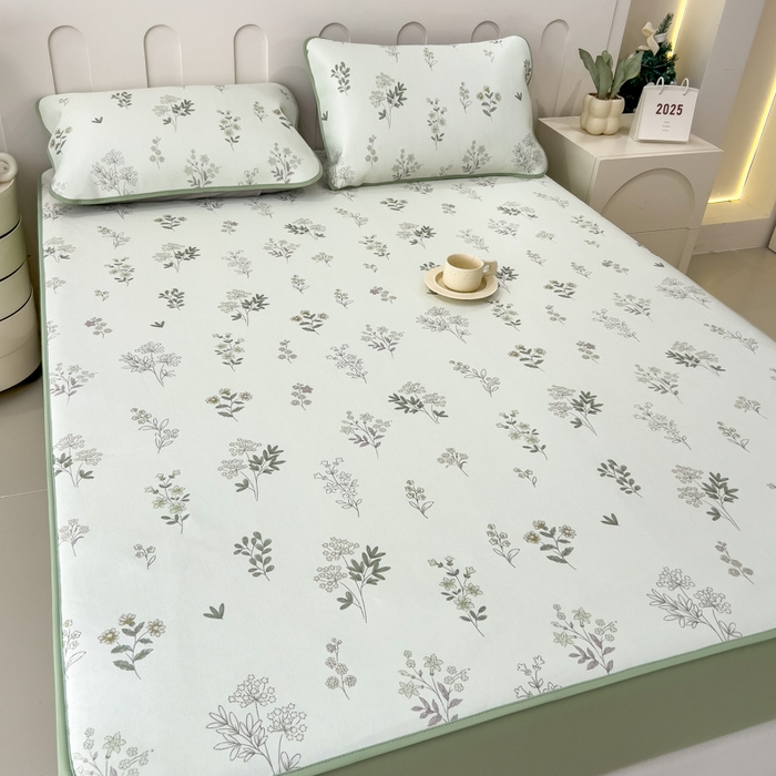 91家纺网 家纺一手货源 找家纺 2025年新款600D丝滑冰丝凉席-床笠款 清凉一叶