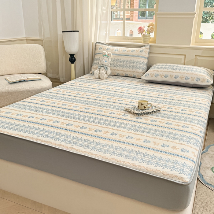 91家纺网 家纺一手货源 找家纺 （总）星座家纺 2025新款斜纹提花凉感丝凉席床笠款三件套