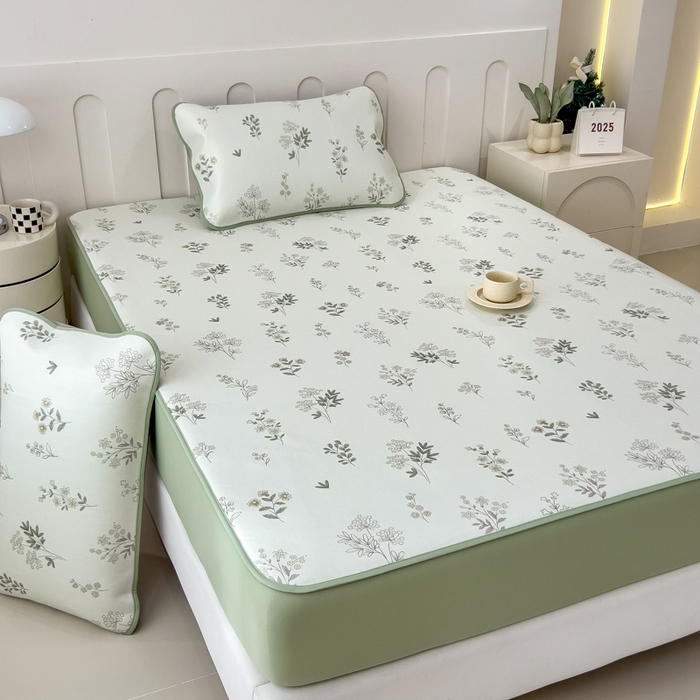 91家纺网 家纺一手货源 找家纺 2025年新款600D丝滑冰丝凉席-床笠款 清凉一叶