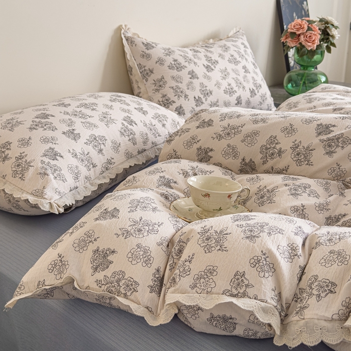 91家纺网 家纺一手货源 找家纺 可思家纺 2025新款法式皱皱纱四件套 夏日海岛