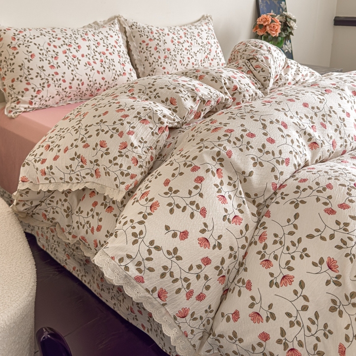 91家纺网 家纺一手货源 找家纺 可思家纺 2025新款法式皱皱纱四件套 桃夭