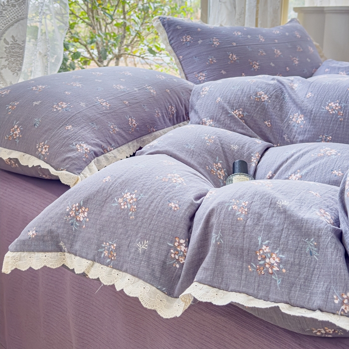 91家纺网 家纺一手货源 找家纺 可思家纺 2025新款法式皱皱纱四件套 幽兰栀子