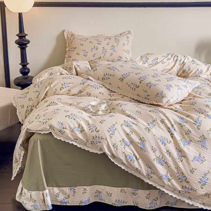 91家纺网 家纺一手货源 找家纺 可思家纺 2025新款法式皱皱纱四件套 夏栀