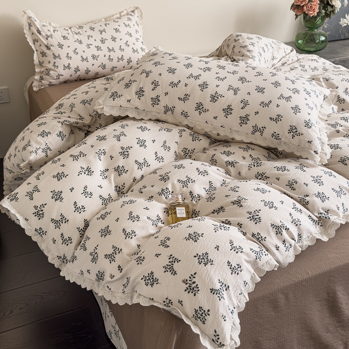 91家纺网 家纺一手货源 找家纺 可思家纺 2025新款法式皱皱纱四件套 秋语