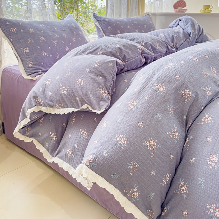 91家纺网 家纺一手货源 找家纺 可思家纺 2025新款法式皱皱纱四件套 幽兰栀子