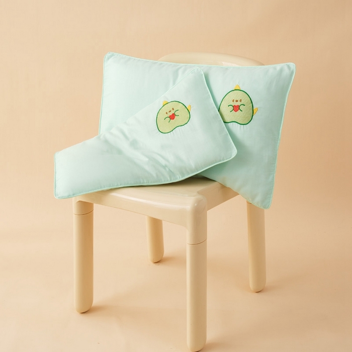 91家纺网 家纺一手货源 找家纺 喜多兔2025新款小轻柔纯棉双层纱枕套枕头 绿色Q恐龙