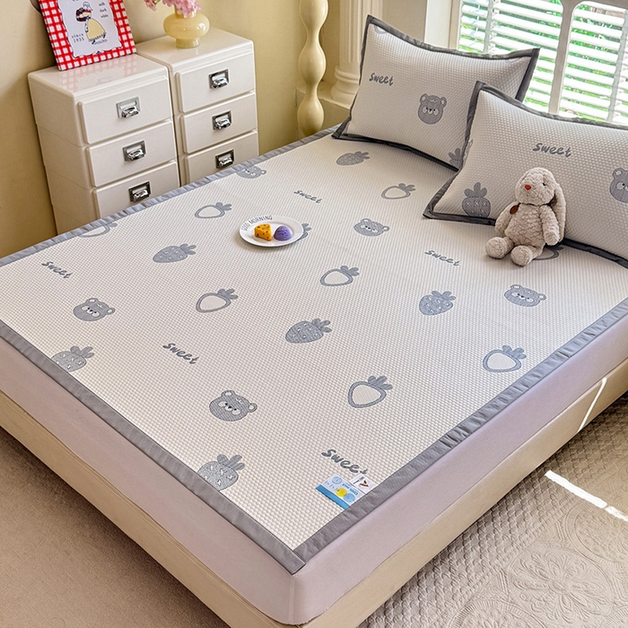 91家纺网 家纺一手货源 找家纺 绒世界 2025新款A类提花凉感豆豆复合凉席套件 提花豆豆-小怪兽