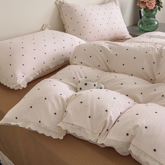 91家纺网 家纺一手货源 找家纺 可思家纺 2025新款法式皱皱纱四件套 奶茶波波