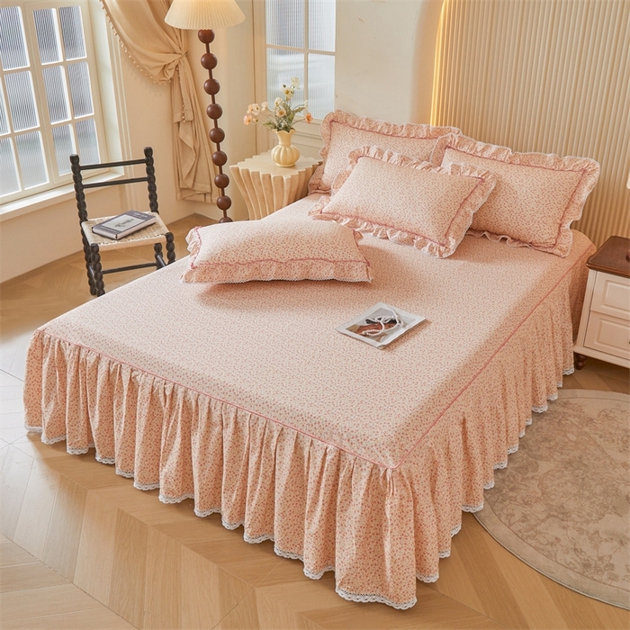 91家纺网 家纺一手货源 找家纺 缦彩 2025新款韩版纯棉床裙四件套 美娜