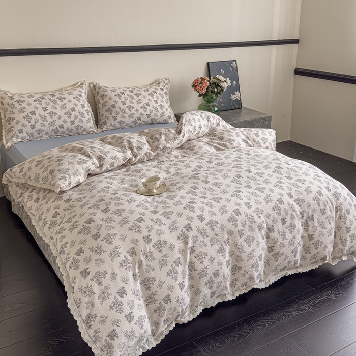 91家纺网 家纺一手货源 找家纺 可思家纺 2025新款法式皱皱纱四件套 夏日海岛