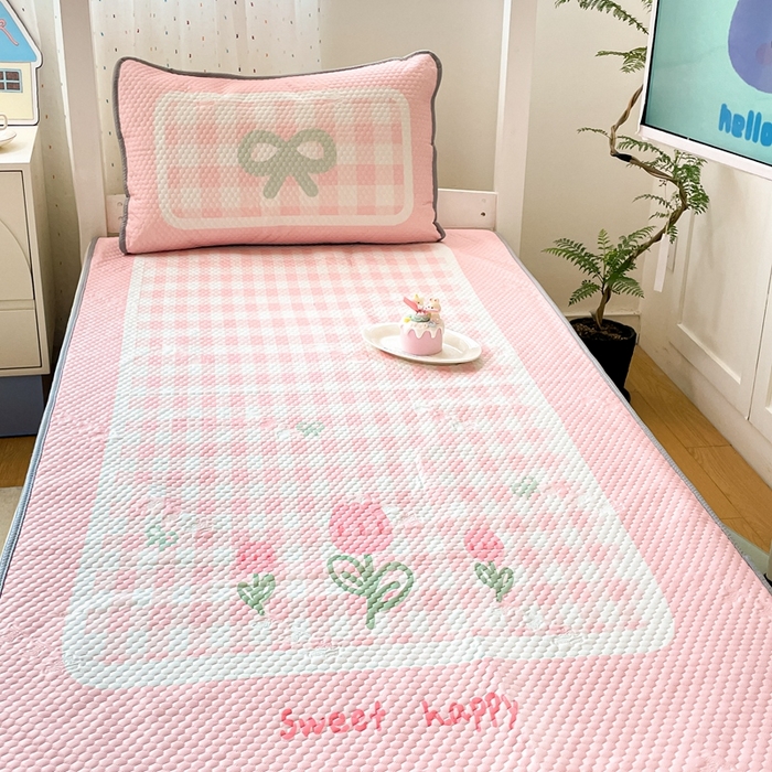 91家纺网 家纺一手货源 找家纺 川悦生活 2025新款大阪冰豆豆凉感凉席三件套 杏运花