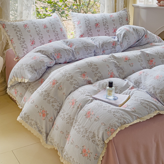 91家纺网 家纺一手货源 找家纺 可思家纺 2025新款法式皱皱纱四件套 赫拉花园-兰