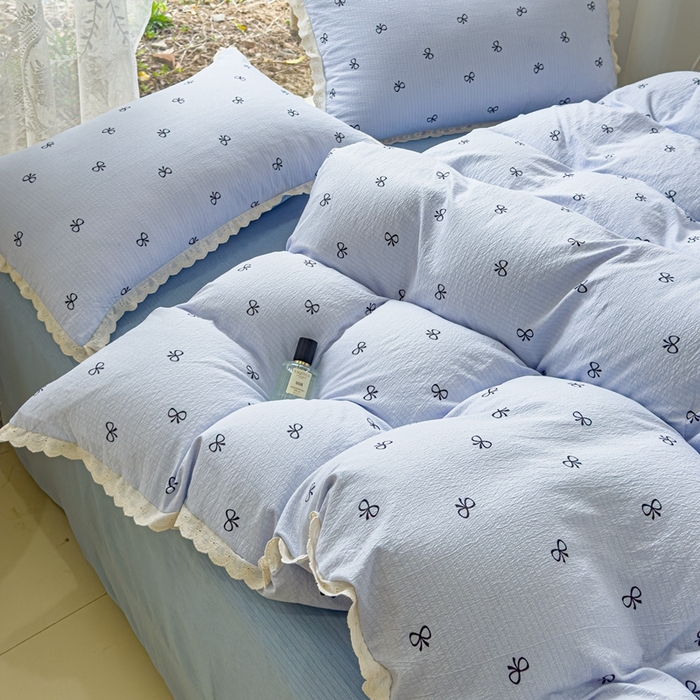 91家纺网 家纺一手货源 找家纺 可思家纺 2025新款法式皱皱纱四件套 浪漫蝴蝶结