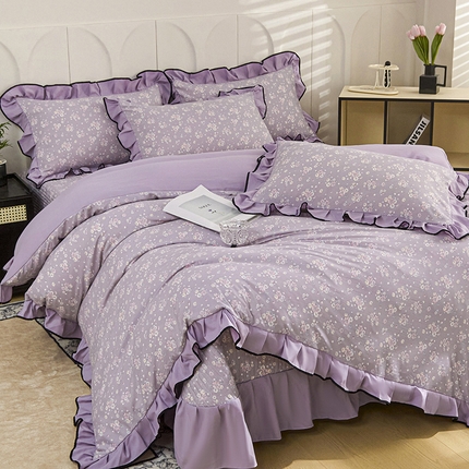 铠畅家纺 2025新款有氧双层纱印花夹棉床盖四件套-终版 紫霞