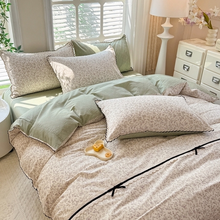 91家纺网 家纺一手货源 找家纺 （总）艾唯希2025新款全棉小香风工艺四件套纯棉小花边碎花被套韩式公主风