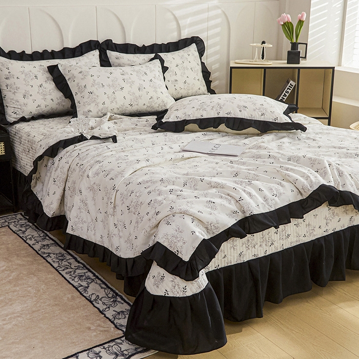 91家纺网 家纺一手货源 找家纺 铠畅家纺 2025新款有氧双层纱印花夹棉床盖四件套-终版 沉香