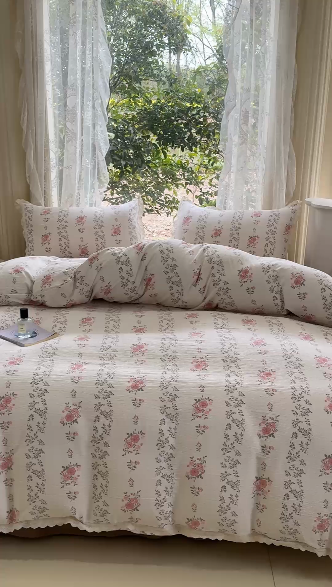 91家纺网 家纺一手货源 找家纺 可思家纺 2025新款法式皱皱纱四件套 赫拉花园米