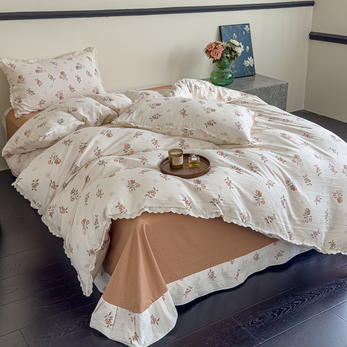 91家纺网 家纺一手货源 找家纺 可思家纺 2025新款法式皱皱纱四件套 秋实