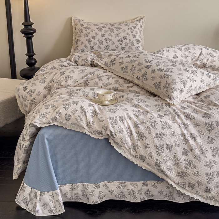 91家纺网 家纺一手货源 找家纺 可思家纺 2025新款法式皱皱纱四件套 夏日海岛