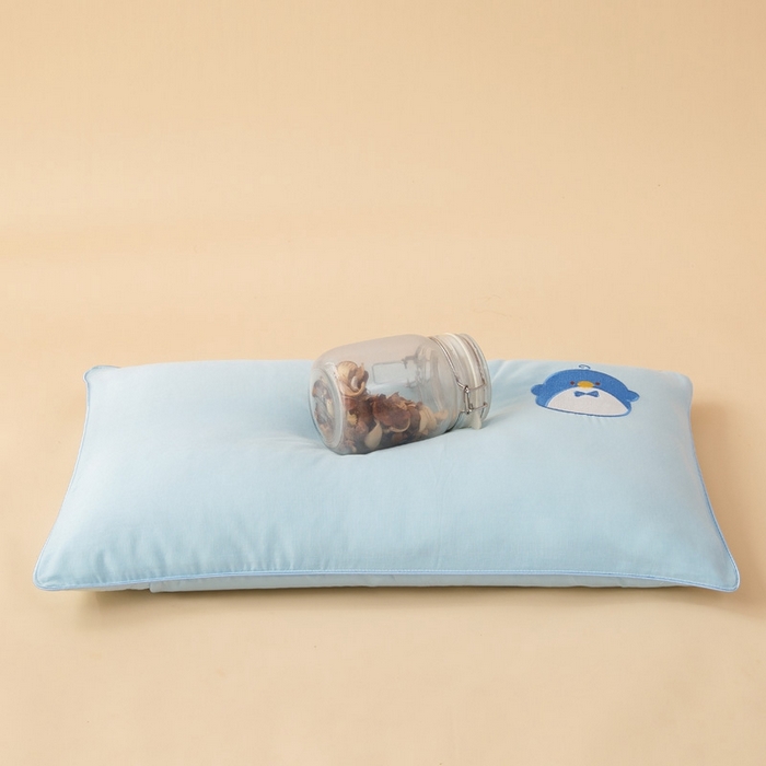 91家纺网 家纺一手货源 找家纺 喜多兔2025新款小轻柔纯棉双层纱枕套枕头 蓝色Q企鹅