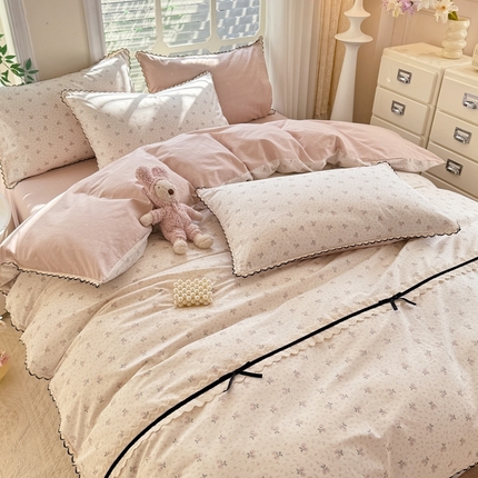 91家纺网 家纺一手货源 找家纺 （总）艾唯希2025新款全棉小香风工艺四件套纯棉小花边碎花被套韩式公主风