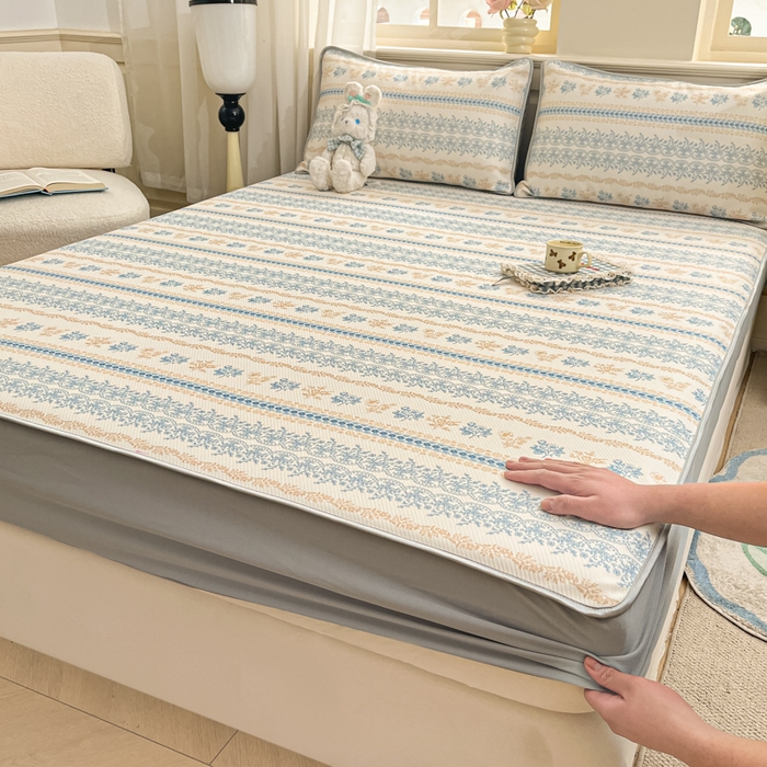 91家纺网 家纺一手货源 找家纺 （总）星座家纺 2025新款斜纹提花凉感丝凉席床笠款三件套