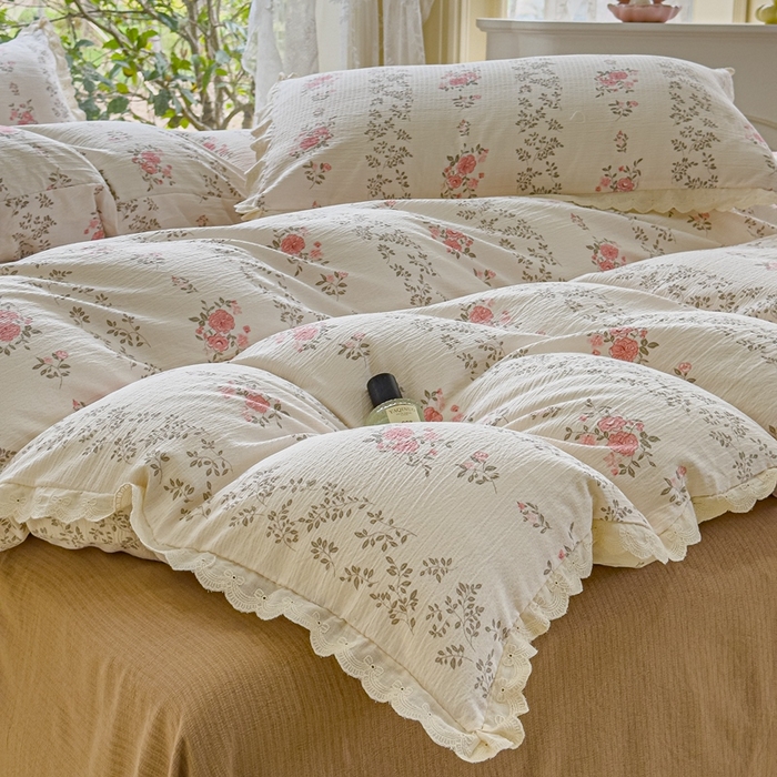 91家纺网 家纺一手货源 找家纺 可思家纺 2025新款法式皱皱纱四件套 赫拉花园米