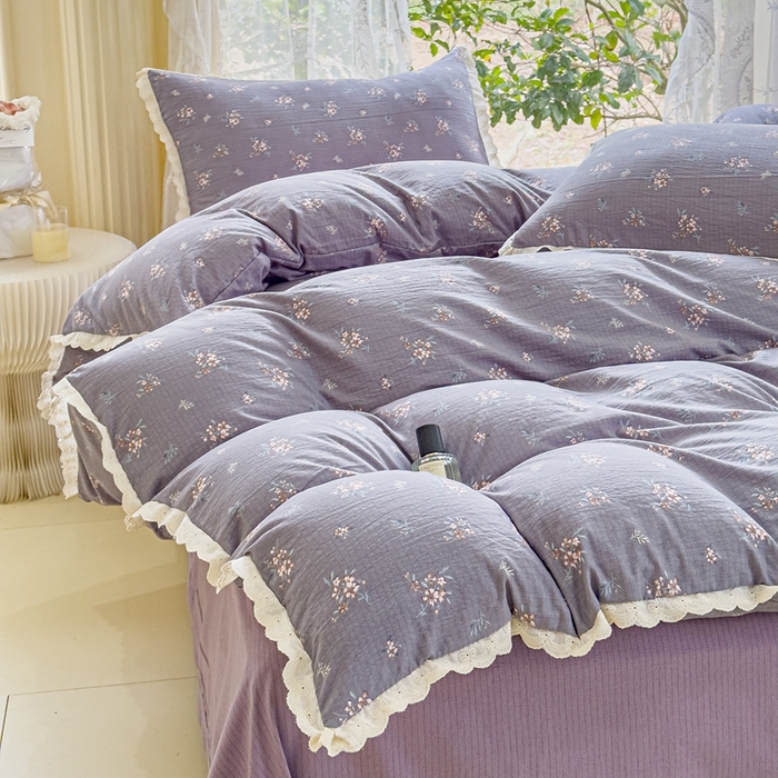 91家纺网 家纺一手货源 找家纺 可思家纺 2025新款法式皱皱纱四件套 幽兰栀子