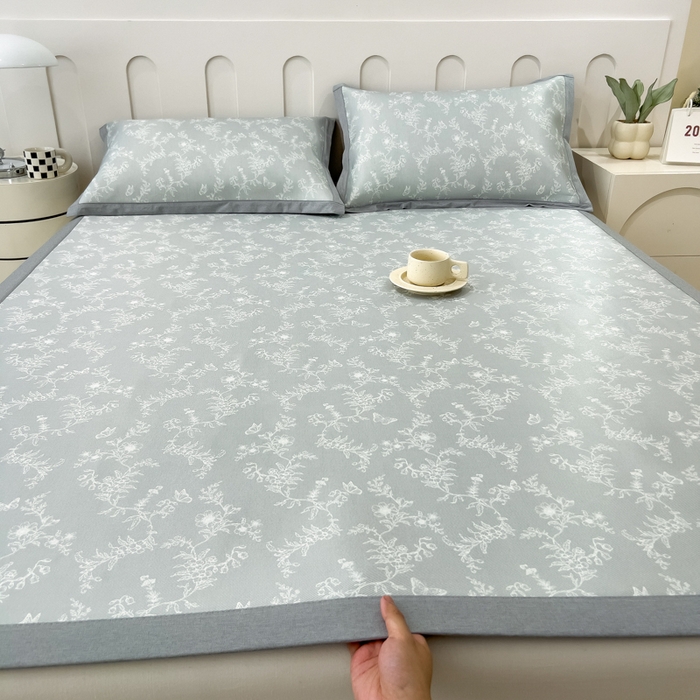 91家纺网 家纺一手货源 找家纺 倾慕家纺 2025年新款600D丝滑冰丝凉席-床席款 连理枝白