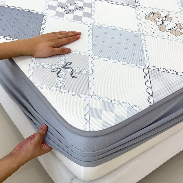 91家纺网 家纺一手货源 找家纺 2025年新款600D丝滑冰丝凉席-床笠款 灵心小熊