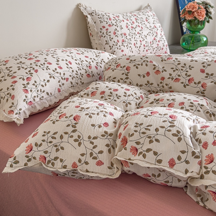 91家纺网 家纺一手货源 找家纺 可思家纺 2025新款法式皱皱纱四件套 桃夭