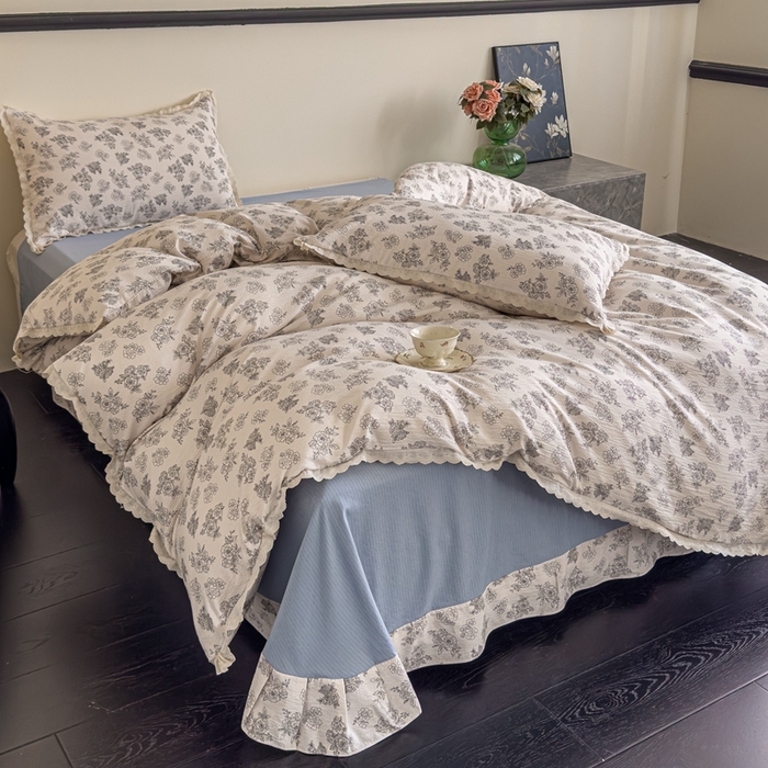 91家纺网 家纺一手货源 找家纺 可思家纺 2025新款法式皱皱纱四件套 夏日海岛