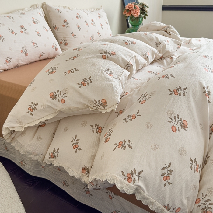 91家纺网 家纺一手货源 找家纺 可思家纺 2025新款法式皱皱纱四件套 秋实