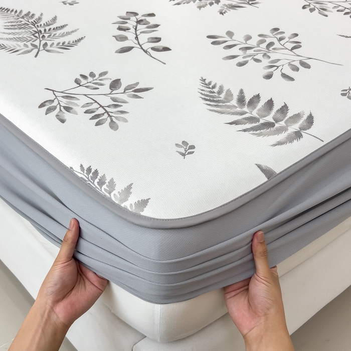 91家纺网 家纺一手货源 找家纺 2025年新款600D丝滑冰丝凉席-床笠款 素叶灰