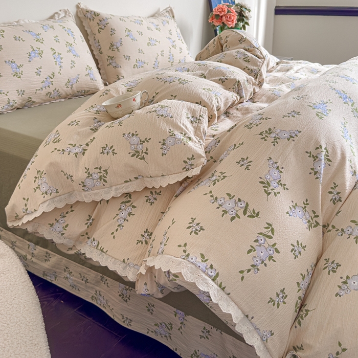 91家纺网 家纺一手货源 找家纺 可思家纺 2025新款法式皱皱纱四件套 夏栀