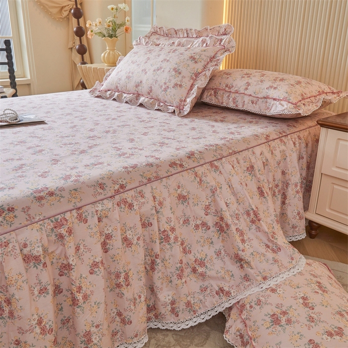 91家纺网 家纺一手货源 找家纺 缦彩 2025新款韩版纯棉床裙四件套 缤纷绮梦